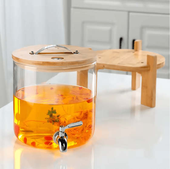 Glass Dispenser with Wooden Stand